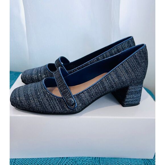 Isaac Mizrahi Navy Metallic Mary Jane 6M - Picture 1 of 9